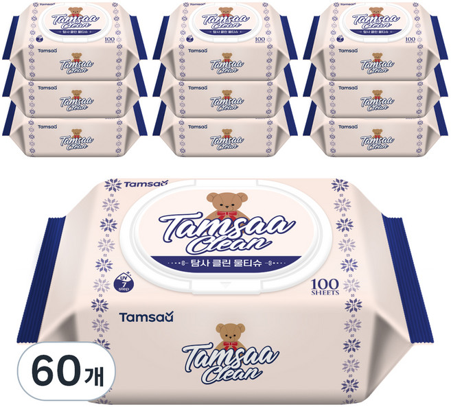 탐사 클린 도톰한 물티슈 캡형, 100매, 60개