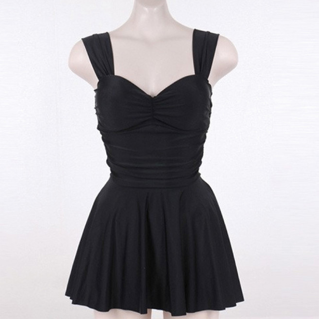 PEONIST 清純抓皺連身泳裝, 黑色