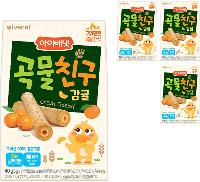 아이배냇 곡물친구 과자, 감귤맛, 40g, 4개