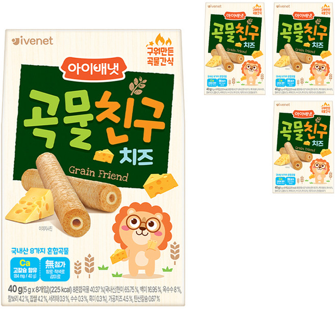 아이배냇 곡물친구, 치즈, 40g, 4개