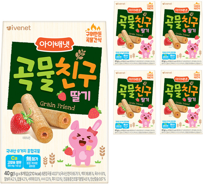 아이배냇 곡물친구, 딸기, 40g, 5개