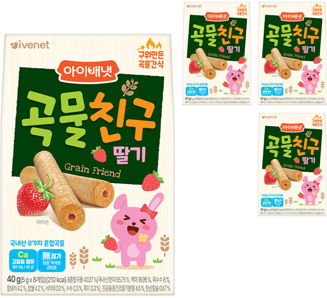 아이배냇 곡물친구, 딸기, 40g, 4개