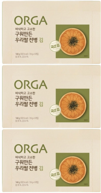 올가홀푸드 구워만든 우리쌀 전병 김, 3개, 김맛, 144g