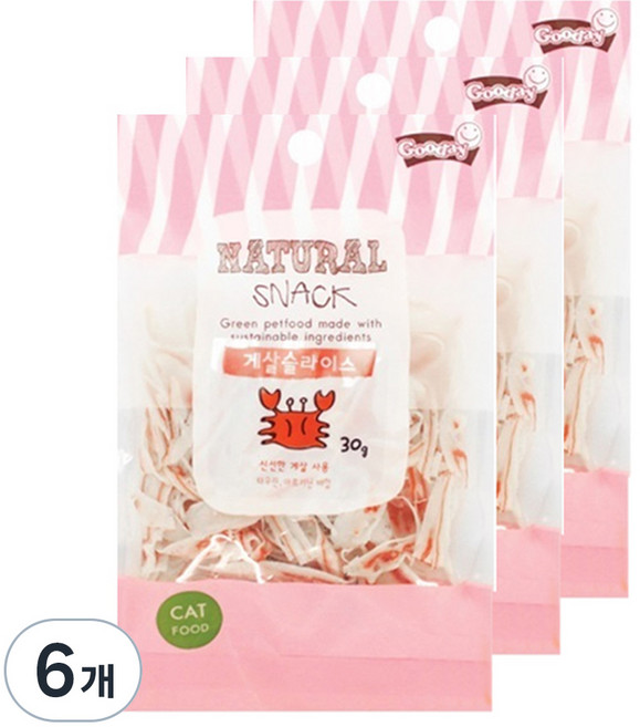 굿데이 네츄럴 스낵 고양이 간식, 게살슬라이스, 30g, 6개