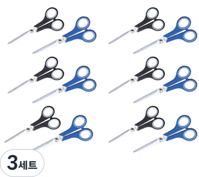 델리 사무용 가위 E6003 173mm 2종 x 6p 세트, 블랙, 블루, 3세트