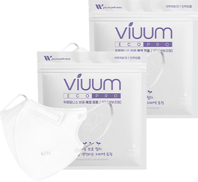 viuum 에코 보건용 마스크 성인용 KF94, 25개입, 2개, 화이트