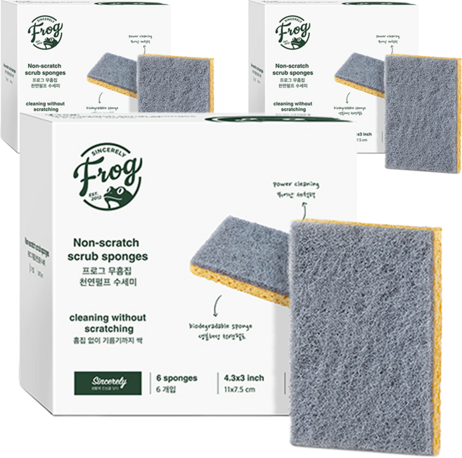 프로그 무흠집 펄프 수세미, 6개입, 3개