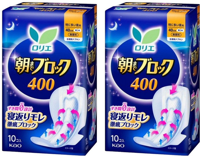 Laurier 蕾妮亞 超吸收防側漏衛生棉 護翼型 40cm 無香, 夜用, 10片, 2包