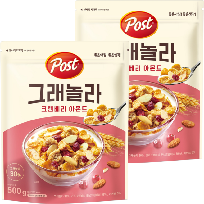 포스트 크랜베리 아몬드 그래놀라, 500g, 2개