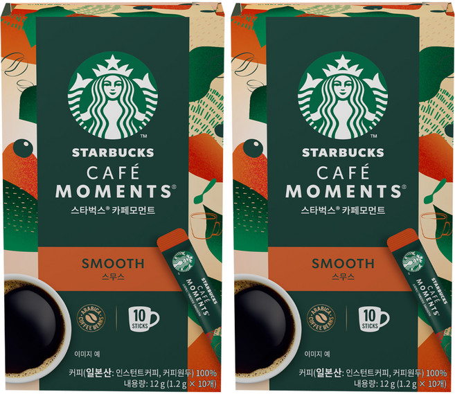 스타벅스 카페모먼트 스무스 원두커피믹스, 1.2g, 10개입, 2개