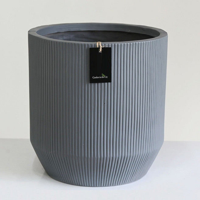 Garden in the City 現代風室內圓形條紋大理石花盆, 灰色, 1個