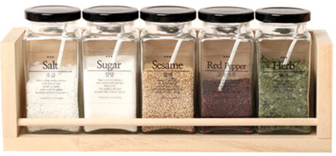 사각 양념통 L 5p + 1단 선반 L 세트, 사각 양념통 L 5p + 1단 선반 L + 영문라벨 + 한글라벨, 1세트