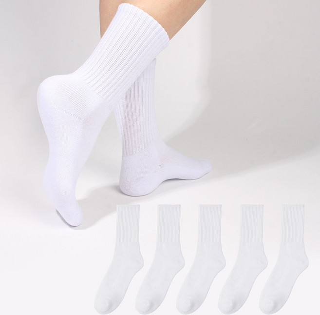 두발로 여성용 스포츠 파일 쿠션 크루 양말, 화이트, 5개