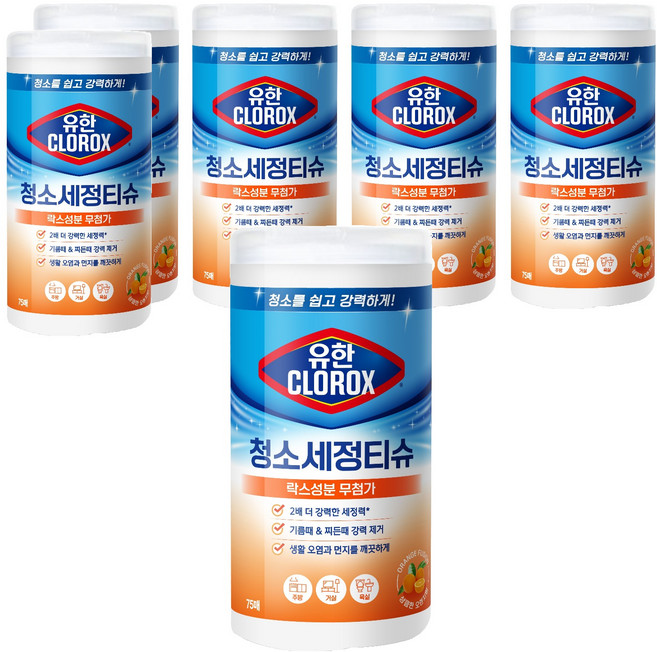 크로락스 유한 세정살균티슈 오렌지 퓨전 75매, 6개