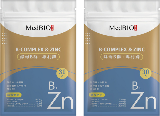 MedBIO 美百優 酵母B群 + 專利鋅, 500mg, 30顆, 2包