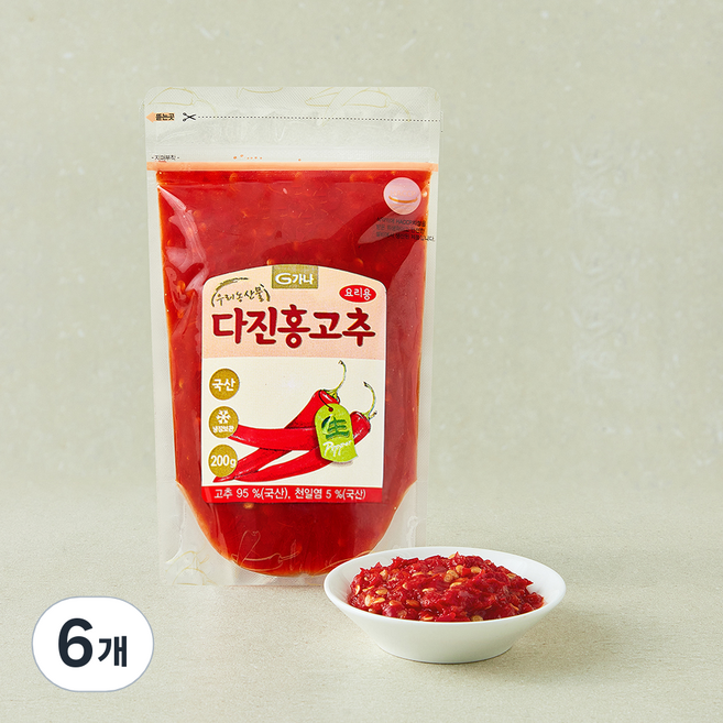 가나 다진홍고추, 200g, 6개
