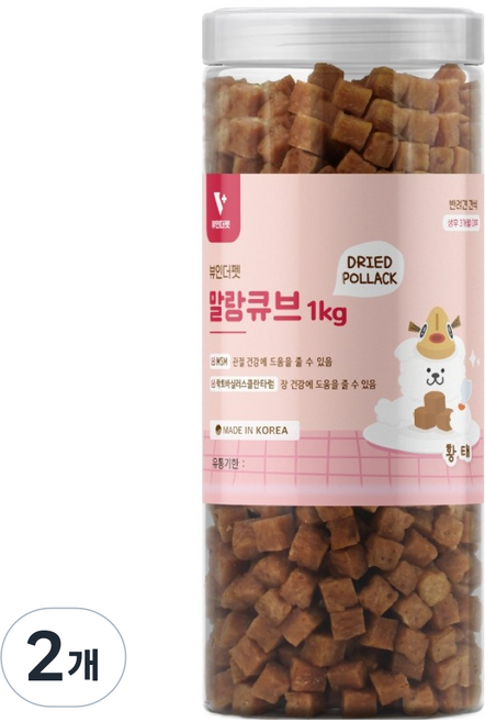 뷰인더펫 강아지 말랑 큐브 간식, 황태, 1kg, 2개