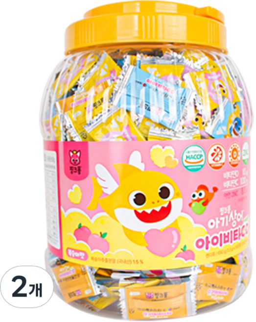 태양생활건강 핑크퐁 아기상어 아이비타 C D 플러스 아연 500p, 복숭아맛, 650g, 2개