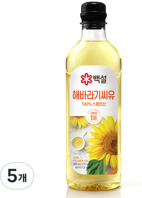 백설 해바라기유, 900ml, 5개