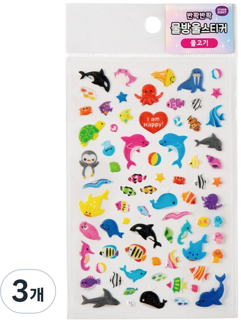 다꾸 반짝반짝 물방울 스티커, 물고기, 3개