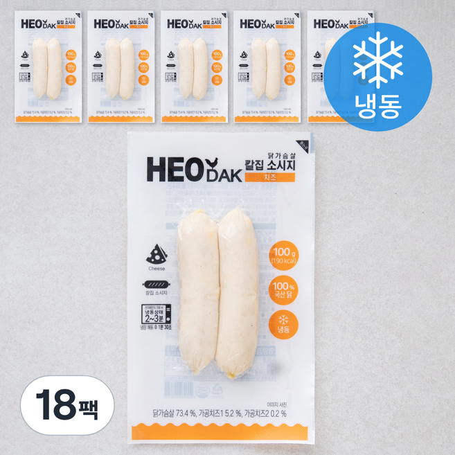 허닭 닭가슴살 칼집 소세지 치즈맛 2입 (냉동), 100g, 18팩