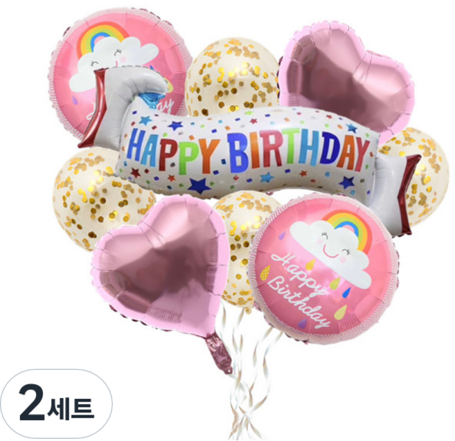 윰스 레인보우친구 생일파티 풍선장식세트, 핑크, 2세트