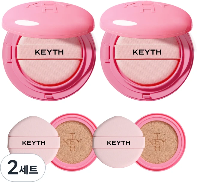 KEYTH 컬러드 핑크 마그넷 쿠션 파운데이션 본품 15g 2p + 리필 15g 2p 세트, 03퓨어베이지, 2개 - 쿠팡