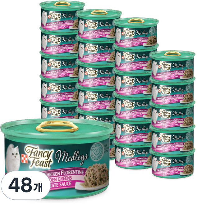 팬시피스트 3개월령 이후 고양이 엘레강트메들리 플로렌틴 주식캔 그레이비타입, 닭, 85g, 48개