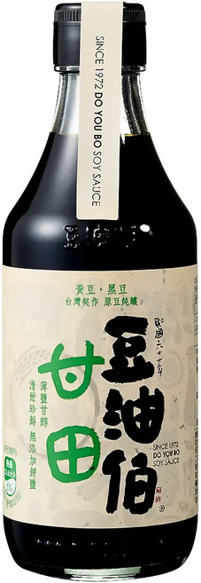 豆油伯 甘田釀造醬油 薄鹽 台灣非基改黃豆、台灣黑豆、台灣小麥, 300ml, 1瓶