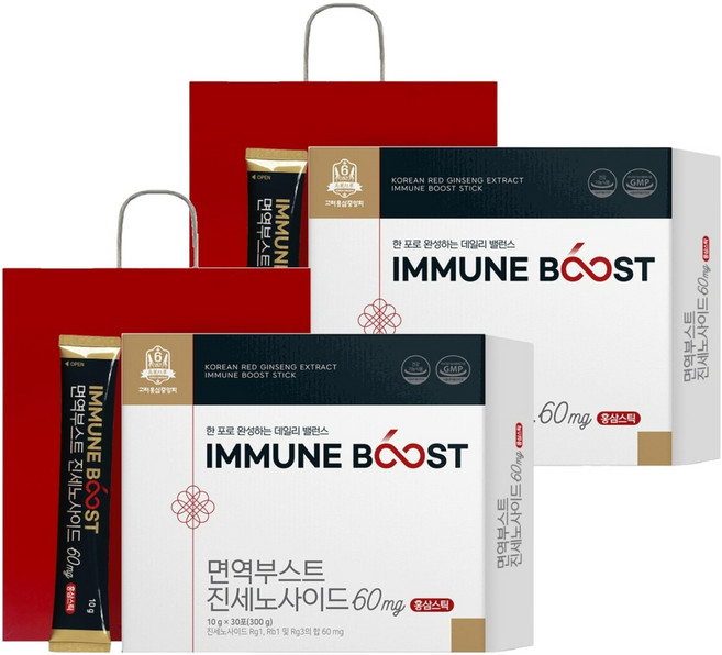 KOREA GINSENG 高麗紅蔘 Boost Immunity 人參皂苷 60mg 紅參條 30包 + 購物袋, 300g, 2個
