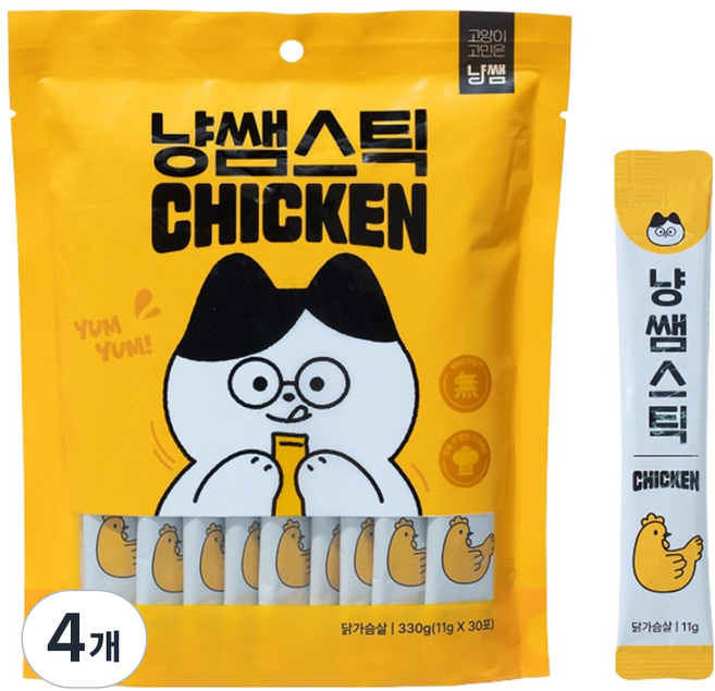 냥쌤 스틱 고양이 짜먹는 간식 30p, 330g, 4개, 닭가슴살