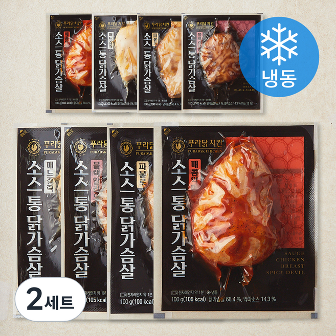 푸라닭 소스통닭가슴살 4종 x 2개입 세트, 100g, 1개입, 16개