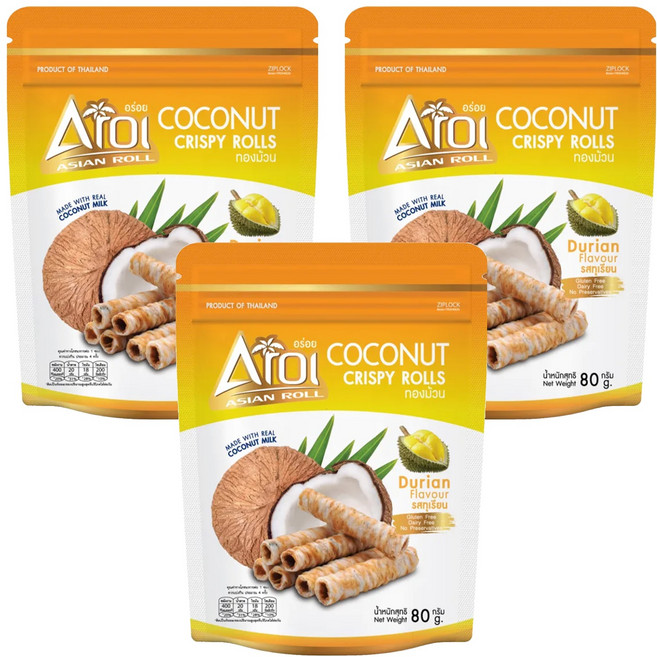 Aroi 榴槤風味椰子捲, 3包, 80g