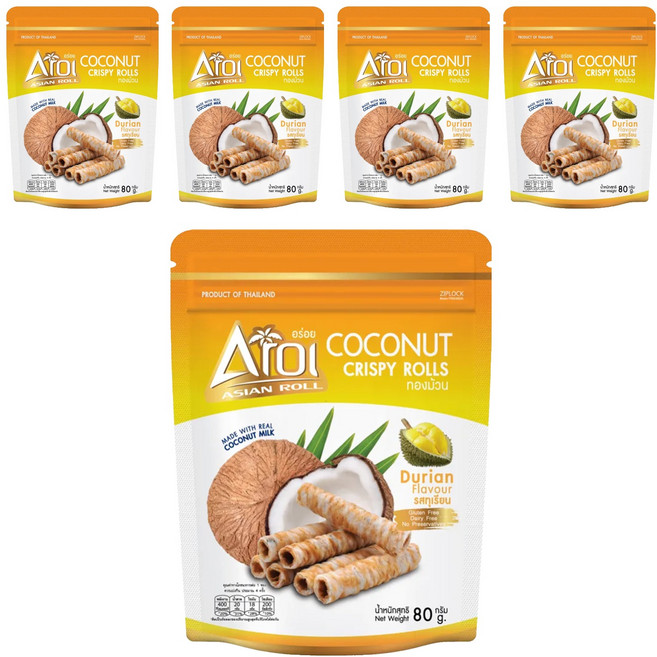 Aroi 榴槤風味椰子捲, 5包, 80g