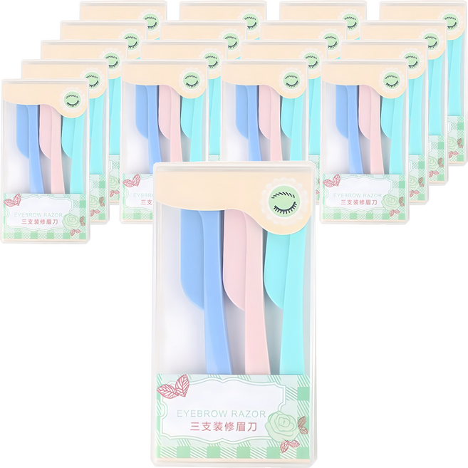 섬세한 접이식 눈썹 칼, 핑크, 퍼플, 옐로우, 18개