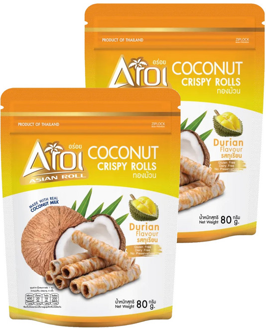 Aroi 榴槤風味椰子捲, 2包, 80g