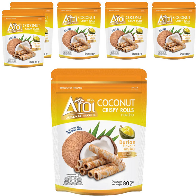 Aroi 榴槤風味椰子捲, 6包, 80g