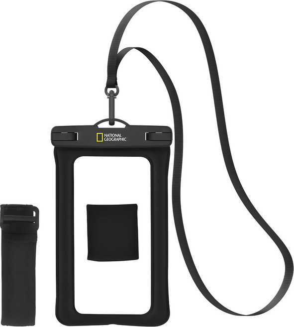 내셔널지오그래픽 4중 잠금 스마트폰 방수팩 + 넥스트랩 + 암밴드, 블랙, 1개