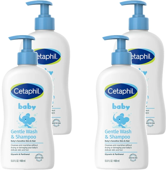 세타필 베이비 젠틀 바디워시 앤 샴푸 코튼향, 400ml, 4개 - 쿠팡