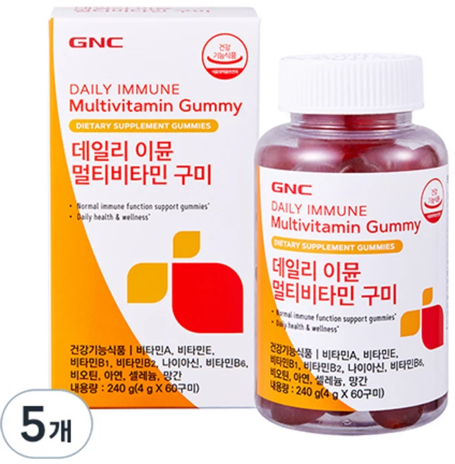 GNC 데일리 이뮨 멀티비타민 구미 60p, 60정, 5개 - 쿠팡