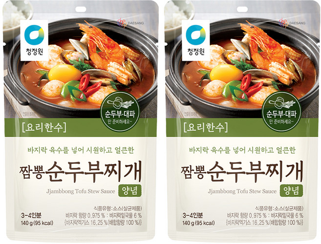 청정원 짬뽕 순두부찌개 양념, 140g, 2개