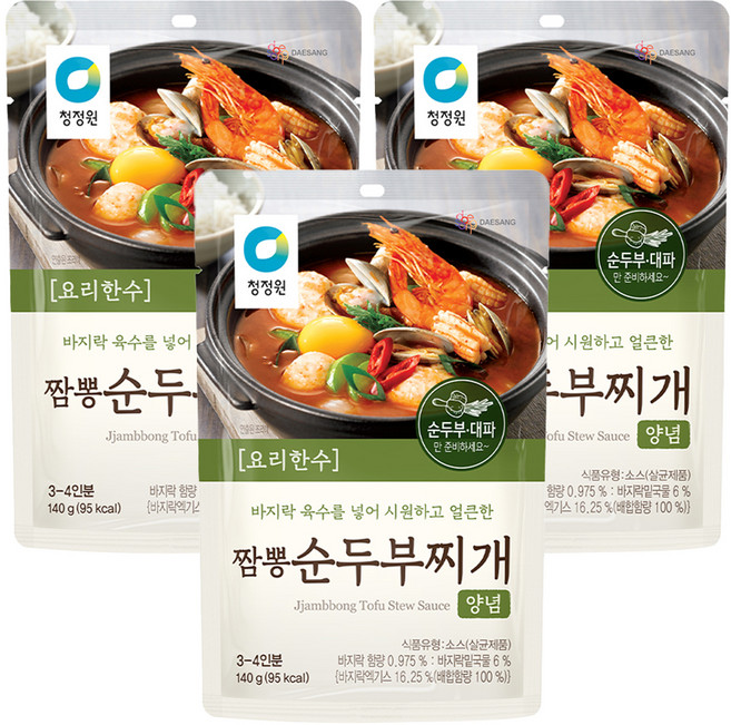 청정원 짬뽕 순두부찌개 양념, 140g, 3개