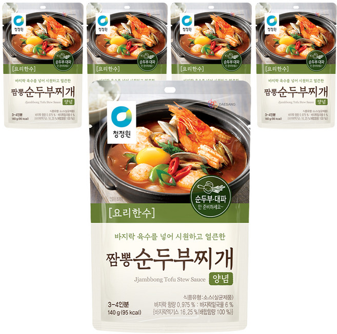 청정원 짬뽕 순두부찌개 양념, 140g, 5개