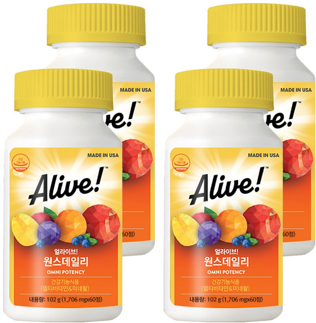 Alive 每日一次綜合維他命礦物質錠, 60錠, 4罐