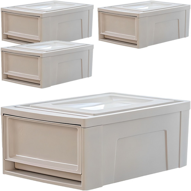 아이리스 국내생산 시스템 수납함 슬라이딩 서랍장 BC-370, 화이트그레이, 4개