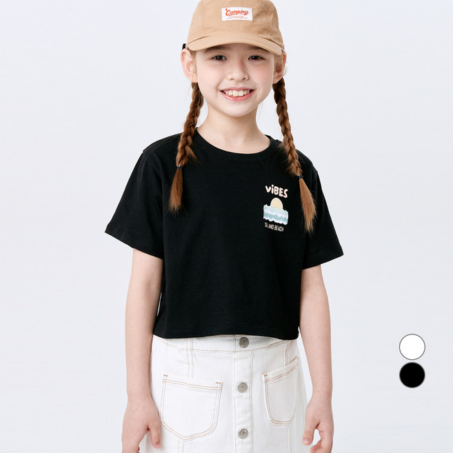 롤리트리 통기성 순면 그래픽 크랍 반팔 티셔츠