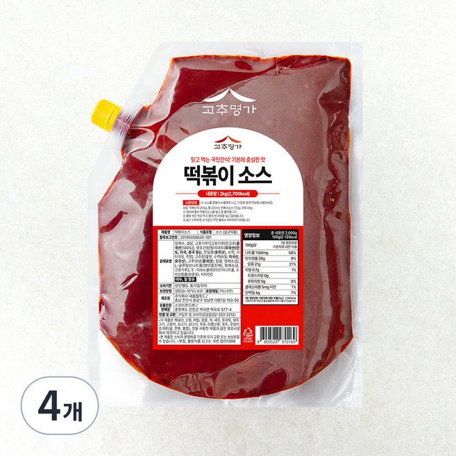 고추명가 떡볶이 소스, 2kg, 4개