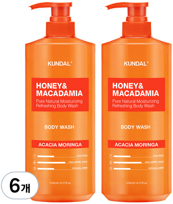 쿤달 퓨어 퍼퓸 바디워시 대용량 아카시아모링가향, 1.058L, 6개