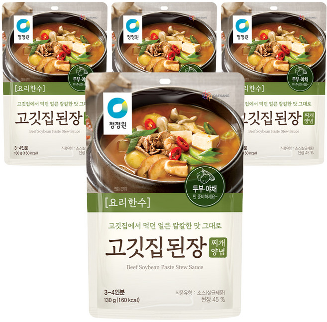 청정원 고깃집 된장찌개 양념, 130g, 4개