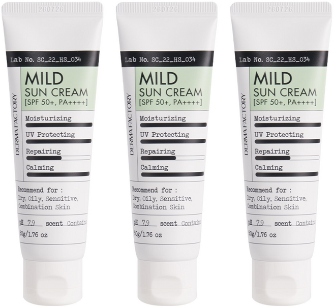 더마팩토리 비건인증 무기자차 마일드 편백수 선크림 SPF50+ PA++++, 50g, 3개
